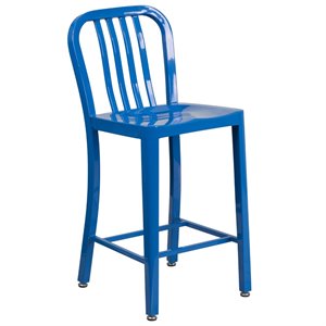 Bowery Hill 24&quot Metal Vertical Slat Back Counter Stool in Blue