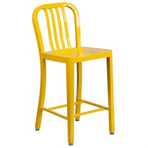Bowery Hill 24&quot Metal Vertical Slat Back Counter Stool in Yellow