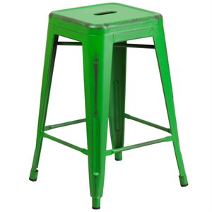 Bowery Hill 24&quot Metal Backless Counter Stool in Distressed Green