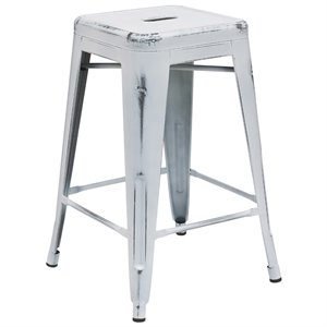 Bowery Hill 24&quot Metal Backless Counter Stool in Distressed White