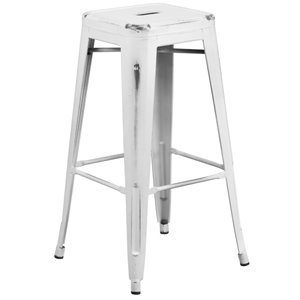Bowery Hill 30&quot Metal Backless Bar Stool in Distressed White