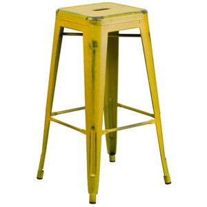 Bowery Hill 30&quot Metal Backless Bar Stool in Distressed Yellow