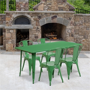 Bowery Hill Modern 5 Piece 31.5&quot x 63&quot Metal Dining Set in Green