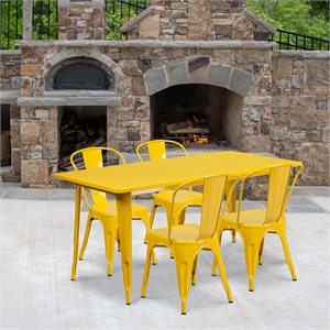 Bowery Hill Modern 5 Piece 31.5&quot x 63&quot Metal Dining Set in Yellow