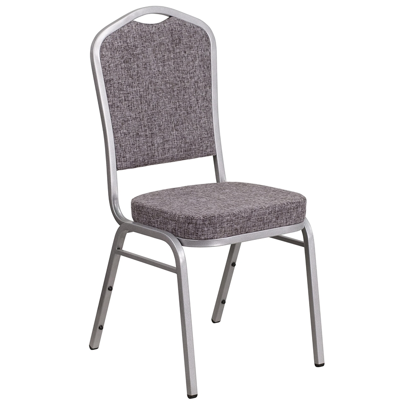 Bowery Hill Fabric Banquet Stack Chair in Silver and Herringbone