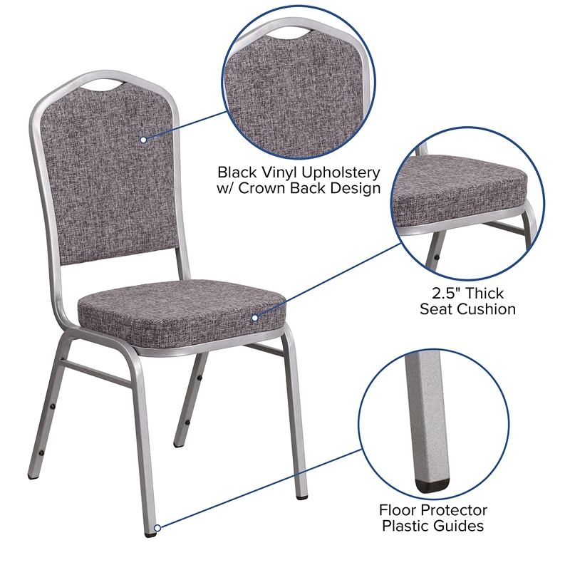 Bowery Hill Fabric Banquet Stack Chair in Silver and Herringbone