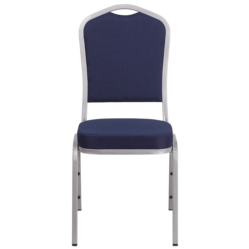 Bowery Hill Fabric Banquet Stack Chair in Silver and Navy Blue