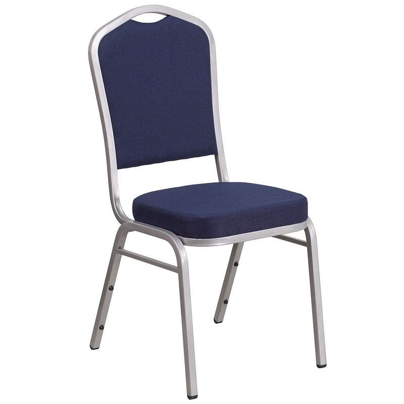 Bowery Hill Fabric Banquet Stack Chair in Silver and Navy Blue