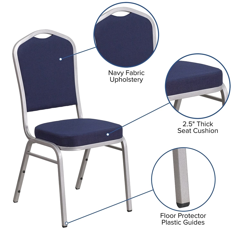Bowery Hill Fabric Banquet Stack Chair in Silver and Navy Blue