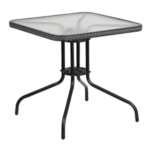 Bowery Hill 28&quot Square Glass Top Patio Dining Table in Black Gray