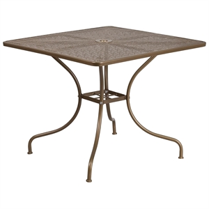 Bowery Hill 28&quot Square Steel Flower Print Patio Dining Table in Gold