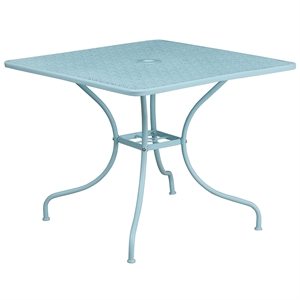 Bowery Hill 28&quot Square Steel Flower Print Patio Dining Table in Sky Blue