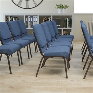 Bowery Hill Contemporary Fabric Church Chair in Blue and Goldvein