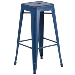 Bowery Hill Modern 30&quot Metal Backless Bar Stool in Distressed Blue