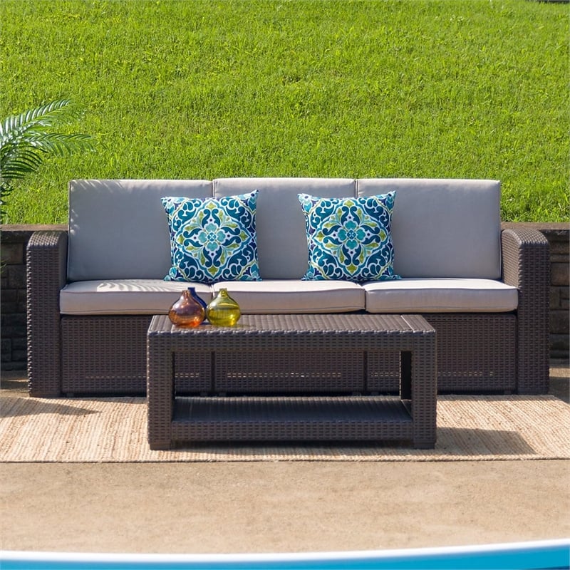 Bowery Hill Modern Wicker Patio Coffee Table in Chocolate Brown