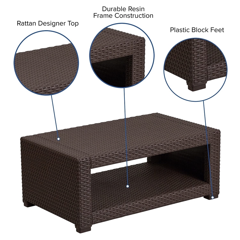 Bowery Hill Modern Wicker Patio Coffee Table in Chocolate Brown