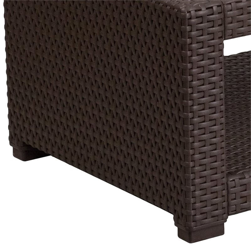 Bowery Hill Modern Wicker Patio Coffee Table in Chocolate Brown