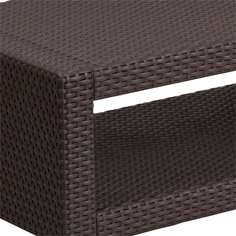 Bowery Hill Modern Wicker Patio Coffee Table in Chocolate Brown