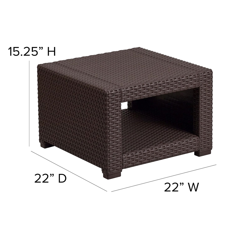 Bowery Hill Modern Wicker Patio End Table in Chocolate Brown
