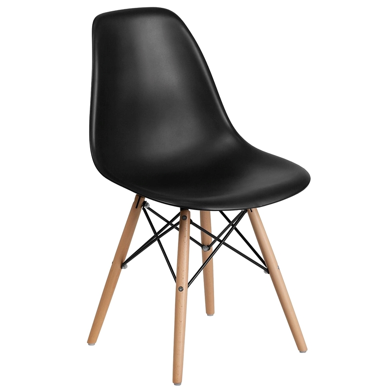 Bowery Hill Modern Plastic Accent Chair with Wood Base in Black