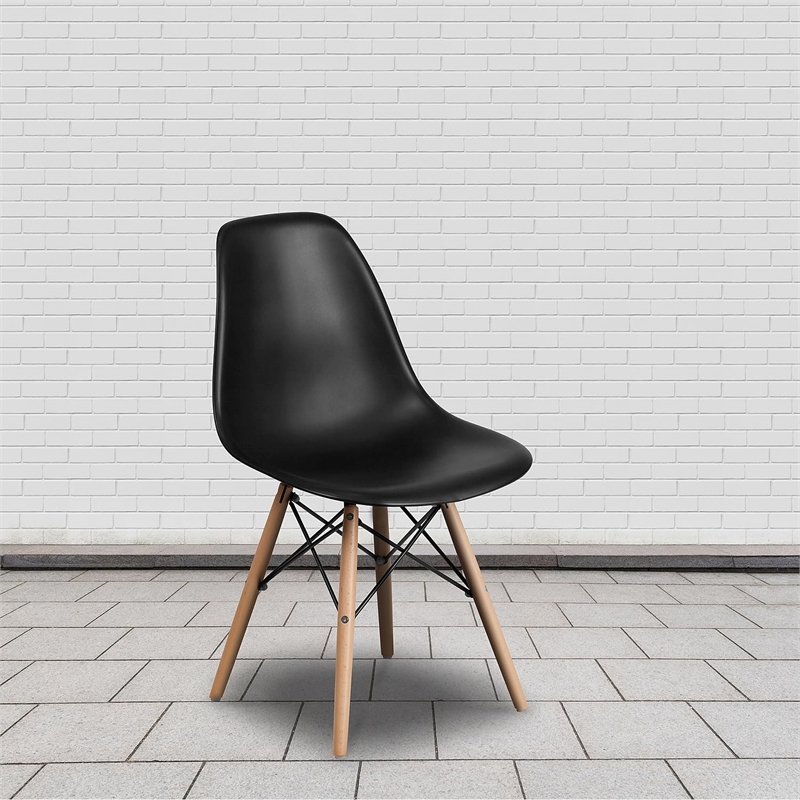 Bowery Hill Modern Plastic Accent Chair with Wood Base in Black