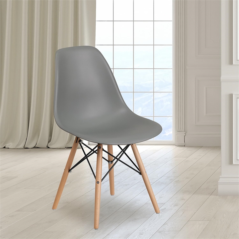 Bowery Hill Modern Plastic Accent Chair with Wood Base in Gray