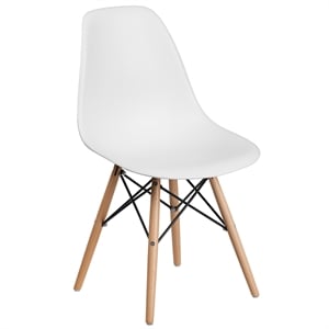 Bowery Hill Modern Plastic Accent Chair with Wood Base in White
