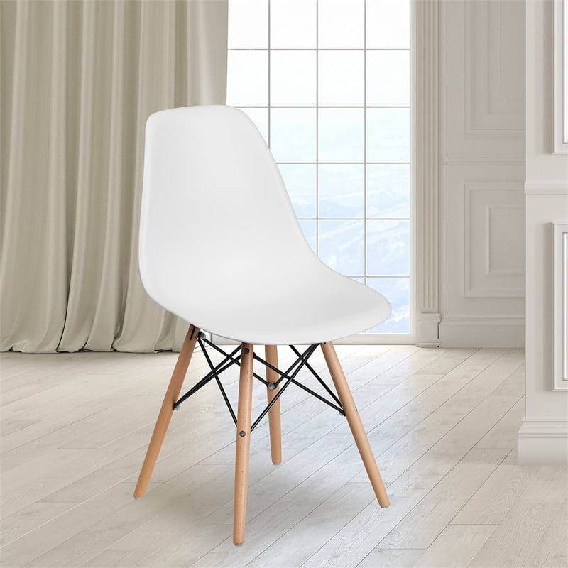Bowery Hill Modern Plastic Accent Chair with Wood Base in White