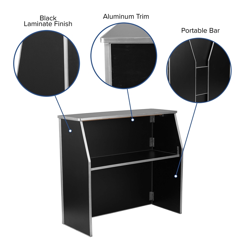Bowery Hill Contemporary 4' Laminate Foldable Bar In Black Finish