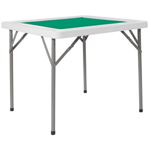 Bowery Hill 35&quot Square Plastic Folding Card Table in Granite White and Green