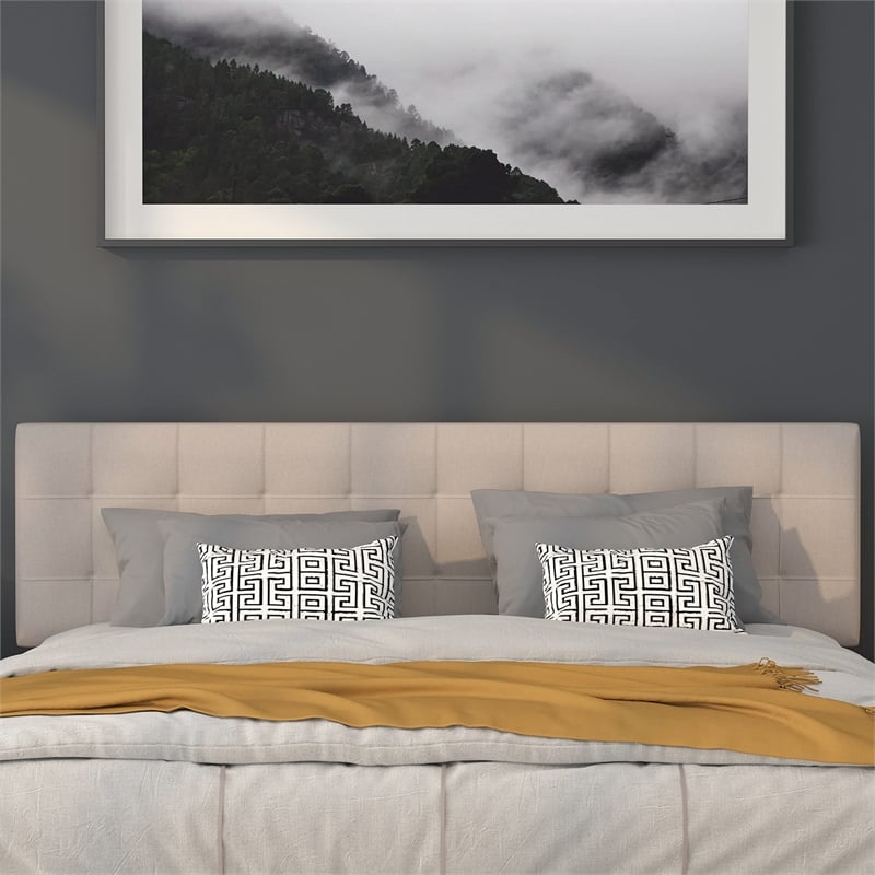 Bowery Hill Contemporary King Fabric Panel Headboard in Beige