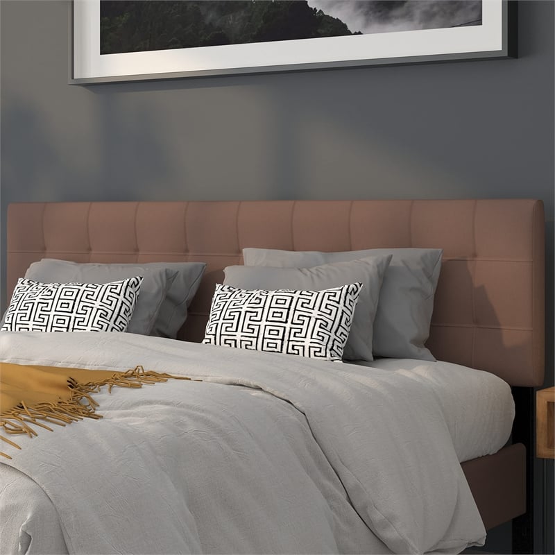 Bowery Hill Modern King Fabric Panel Headboard in Camel Fabric