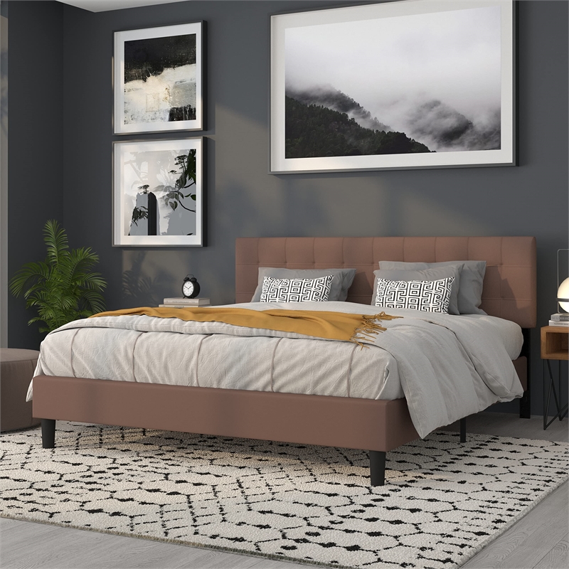 Bowery Hill Modern King Fabric Panel Headboard in Camel Fabric