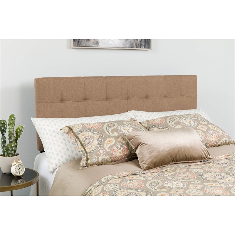Bowery Hill Modern King Fabric Panel Headboard in Camel Fabric