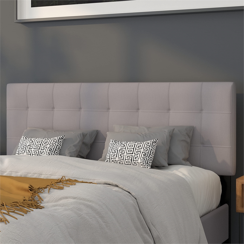 Bowery Hill Modern Queen Fabric Panel Headboard in Light Gray