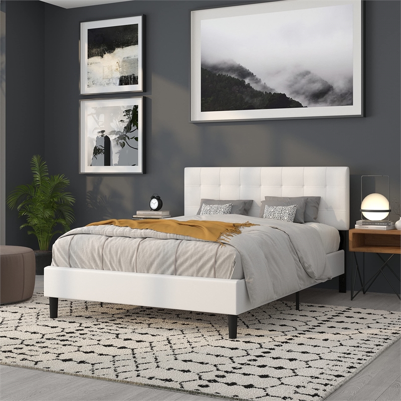 Bowery Hill Contemporary Queen Fabric Panel Headboard in White