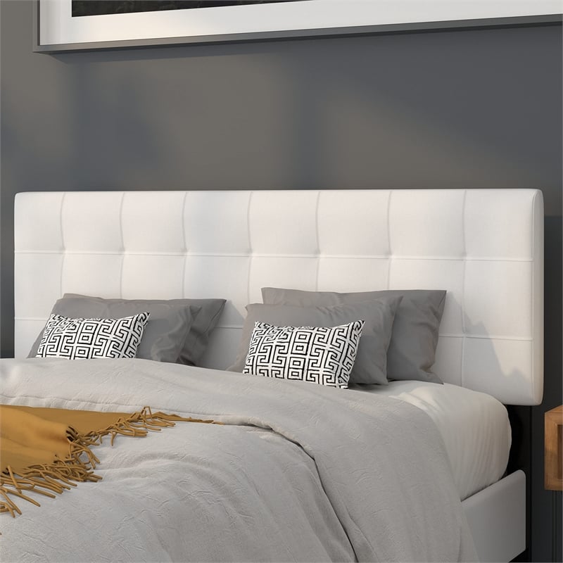 Bowery Hill Contemporary Queen Fabric Panel Headboard in White