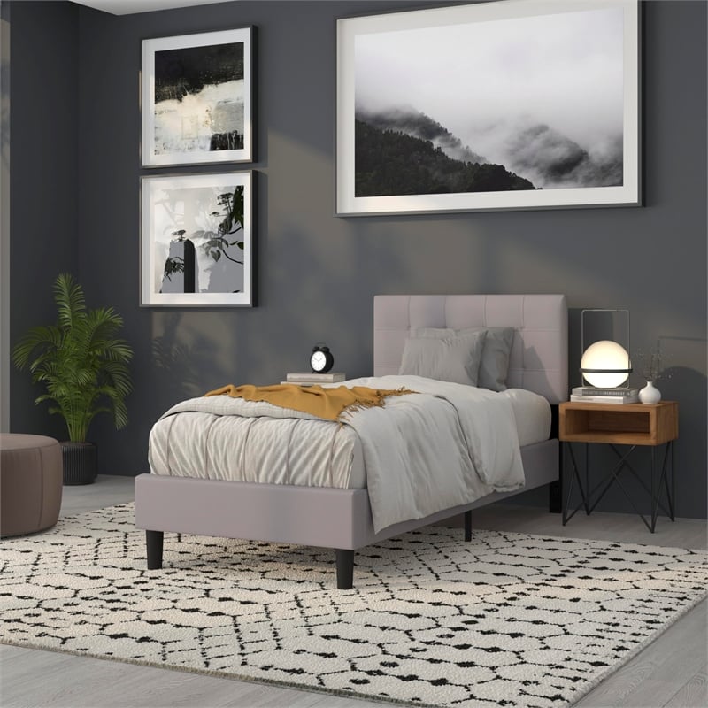 Bowery Hill Modern Twin Fabric Panel Headboard in Light Gray