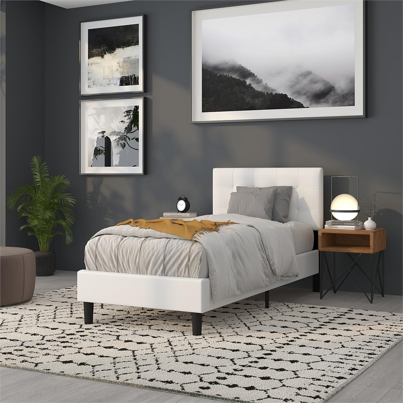 Bowery Hill Contemporary Twin Fabric Panel Headboard in White