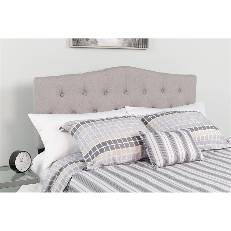 Bowery Hill Modern Tufted Twin Panel Headboard in Light Gray