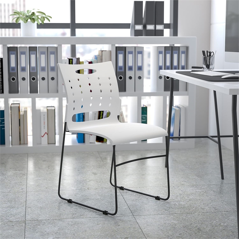 Bowery Hill Plastic Vent Back Sled Base Stacking Chair in White