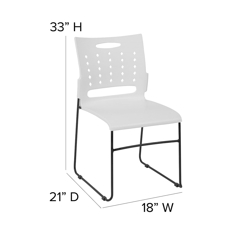 Bowery Hill Plastic Vent Back Sled Base Stacking Chair in White