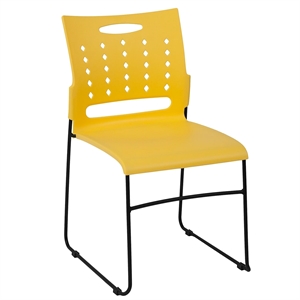 Bowery Hill Plastic Vent Back Sled Base Stacking Chair in Yellow