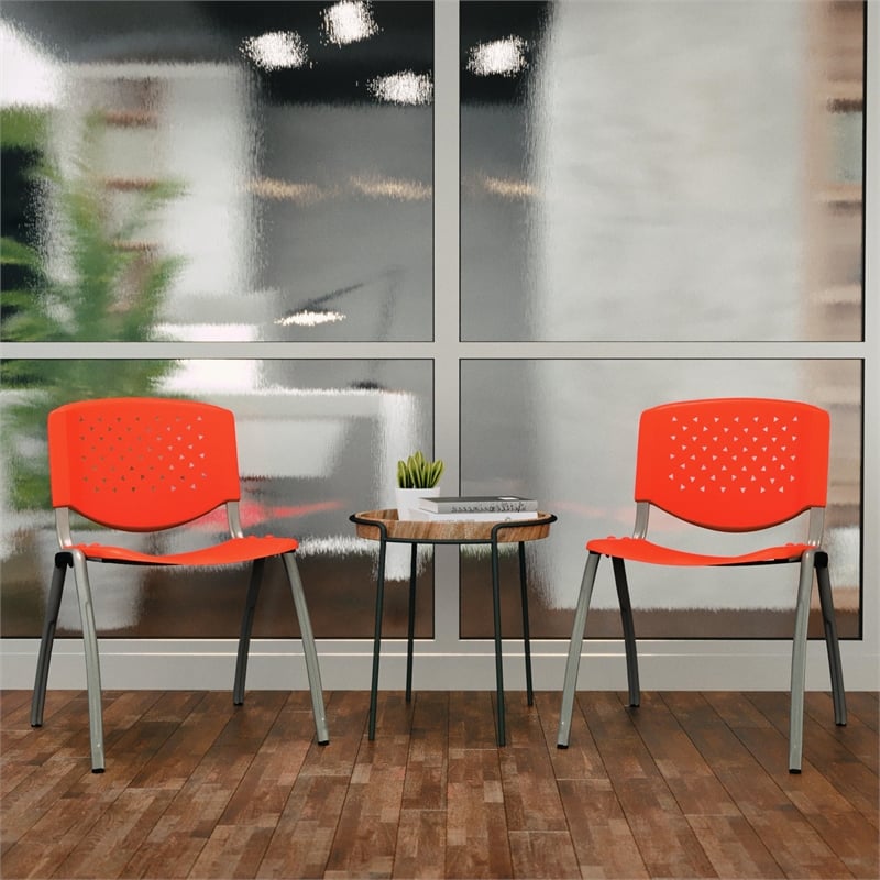 Bowery Hill Plastic Perforated Back Stacking Chair in Orange