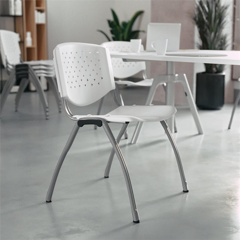 Bowery Hill Modern Plastic Perforated Back Stacking Chair in White