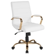 Bowery Hill Mid Back Leather Office Swivel Chair in White and Gold