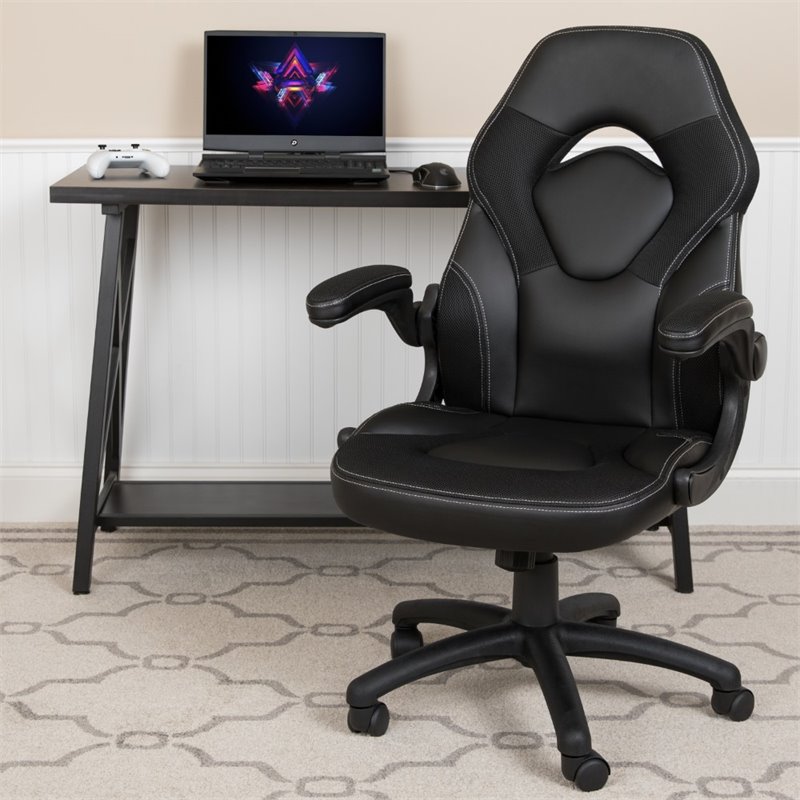 Bowery Hill Ergonomic Faux Leather Racing Gaming Chair in Black