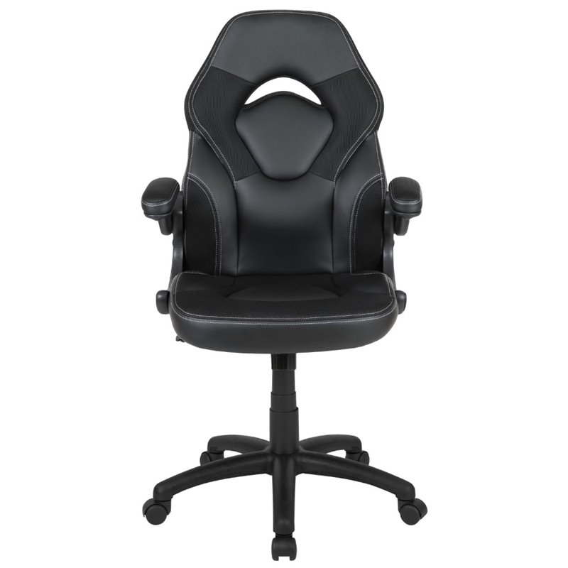 Bowery Hill Ergonomic Faux Leather Racing Gaming Chair in Black