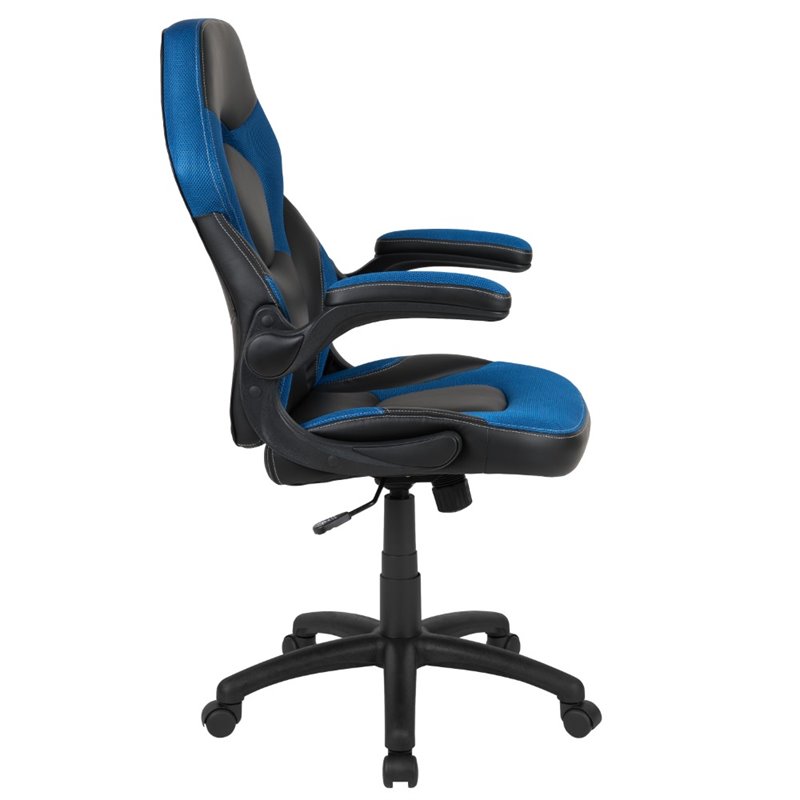 Bowery Hill Ergonomic Faux Leather Racing Gaming Chair in Blue