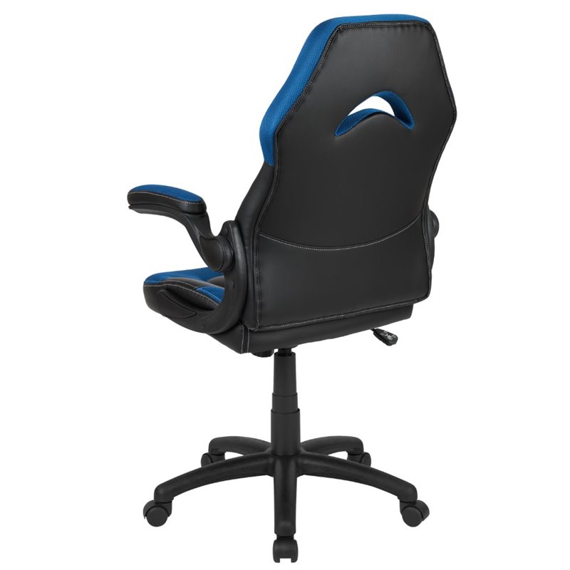 Bowery Hill Ergonomic Faux Leather Racing Gaming Chair in Blue